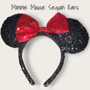Disney Minnie Mouse Sequin Ears with Red Bow￼- Partial tag On Back